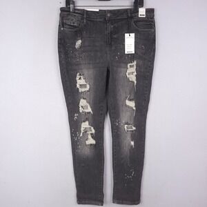 Judy Blue  Boyfriend Fit Jeans Womens Distressed Splattered Black 15/32 JB8867